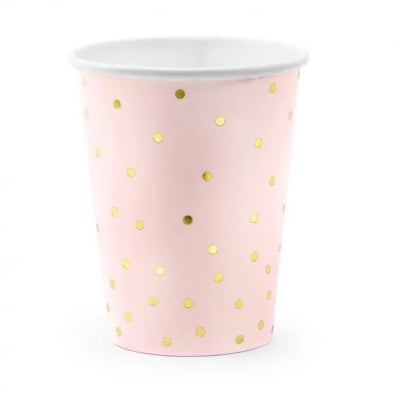 Розови чаши с малки точки розово злато металик, 6 броя